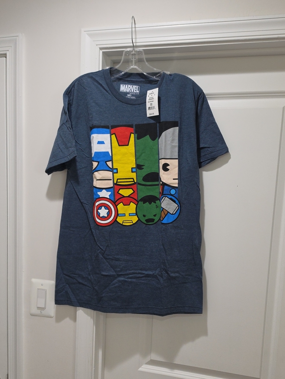 Nwt Marvel Men's Heather Blue Avengers Character Panel Tee